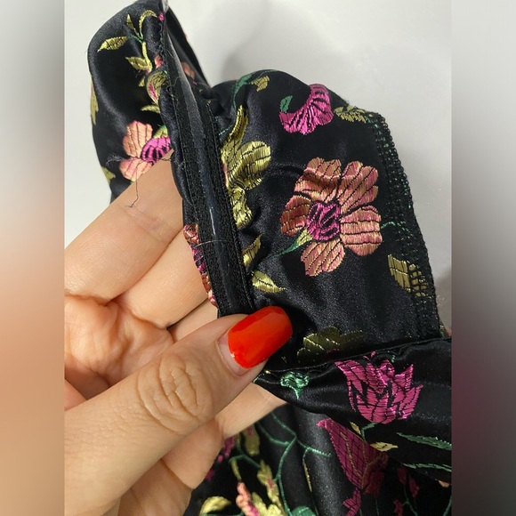 Lulus Make a Move Black Satin Floral Jacquard Strapless Midi Dress - Picture 5 of 7